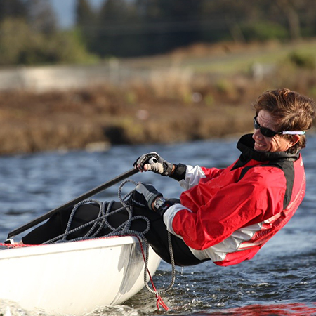 An older man doing some advanced saling on Shoreline Lake